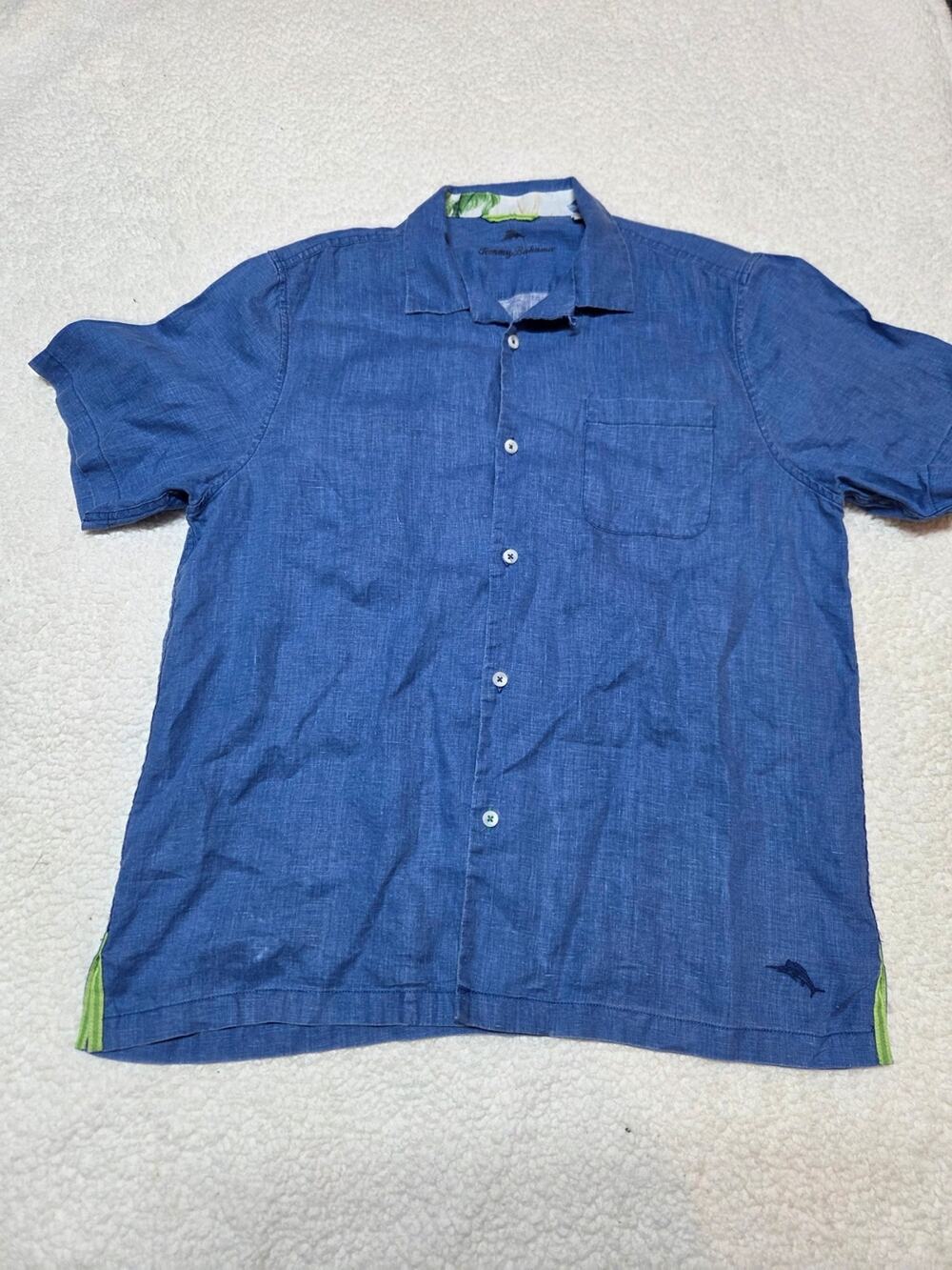 Tommy Bahama Blue Short-Sleeve Linen Button-Down Shirt